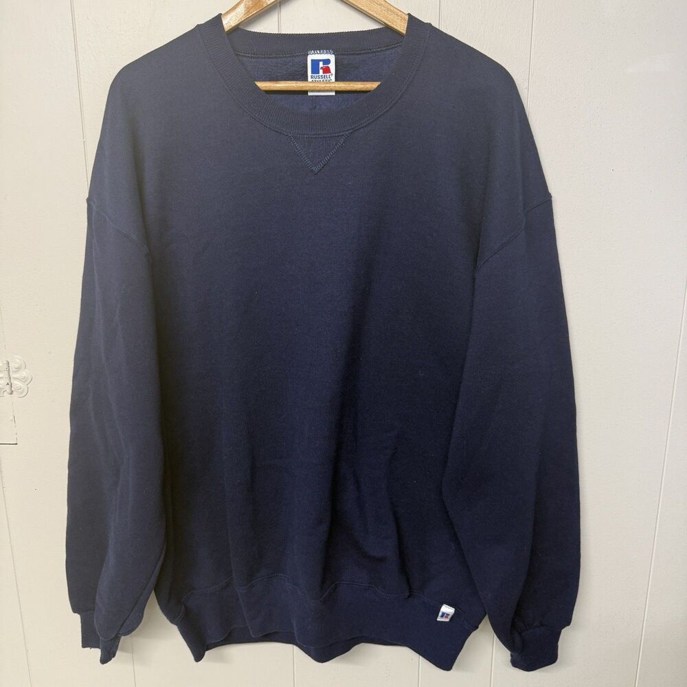 Vintage 90s Russell Athletic Blank Sweatshirt Crewneck Made In USA Blue 2XL EUC